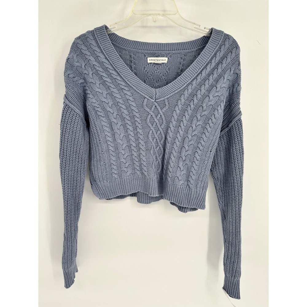Aeropostale Womens Cable Knit V Neck Cropped Sweater XS Cozy